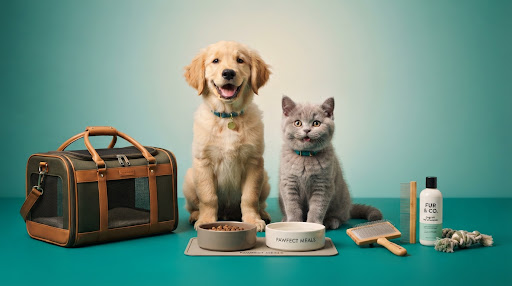 Anabul Mantul Petshop - Golden Retriever & Fluffy Kitten